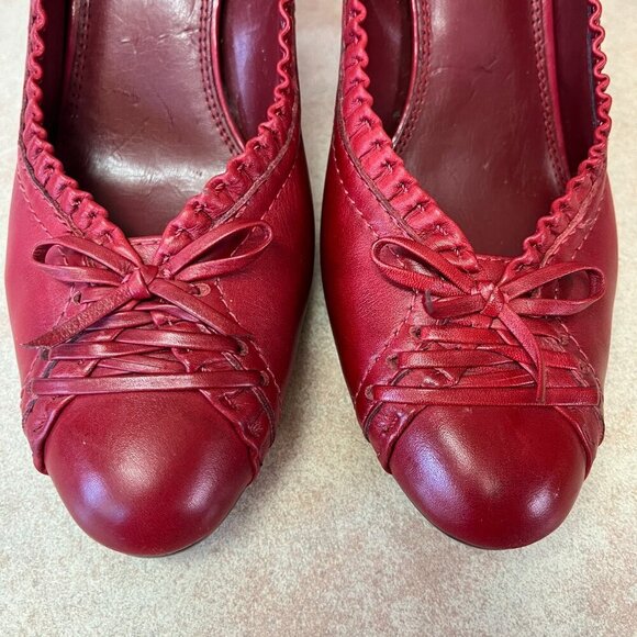 Hilary Radley Red Leather Pumps With Ruffles & Bow - Picture 5 of 16